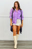 Lilac/Lavender Washed Rose Print Frayed Hem Shirt (Reg.)