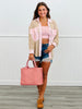 POL Pink Latte Multi Contrast Button Down Top (Reg)