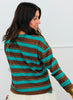 Green/Mocha Striped LS Crew Neck Top (Reg. & Plus)