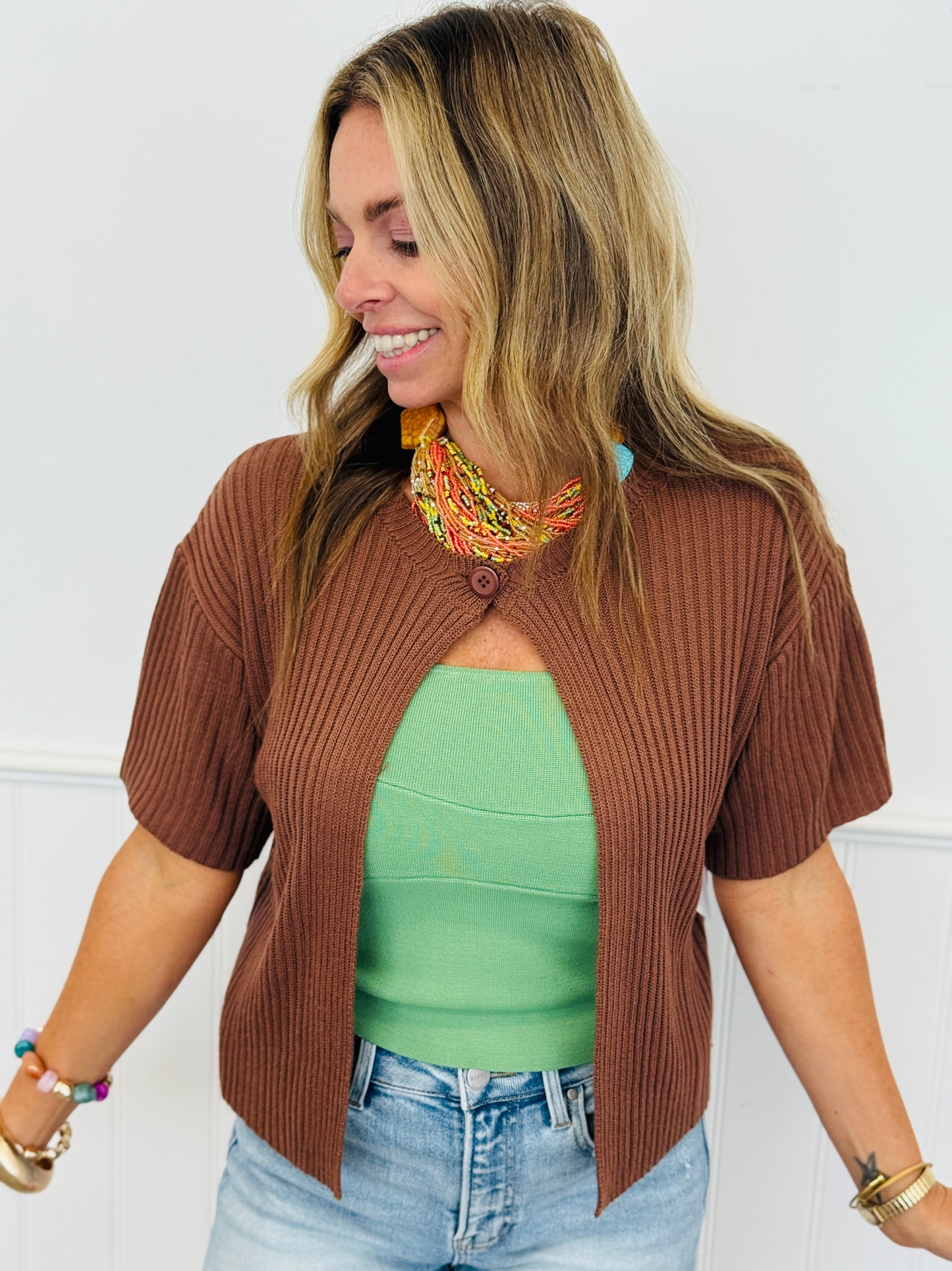 Brown Half Sleeve Cardigan (Reg.)