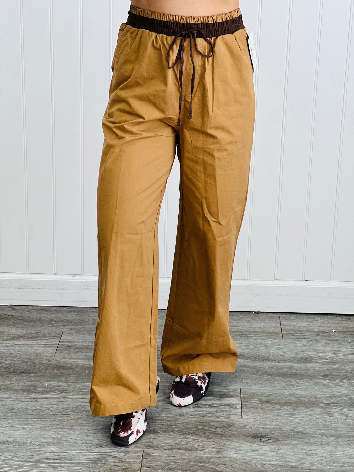 Contrast Waist Tie Pants (Reg.)-2 Colors