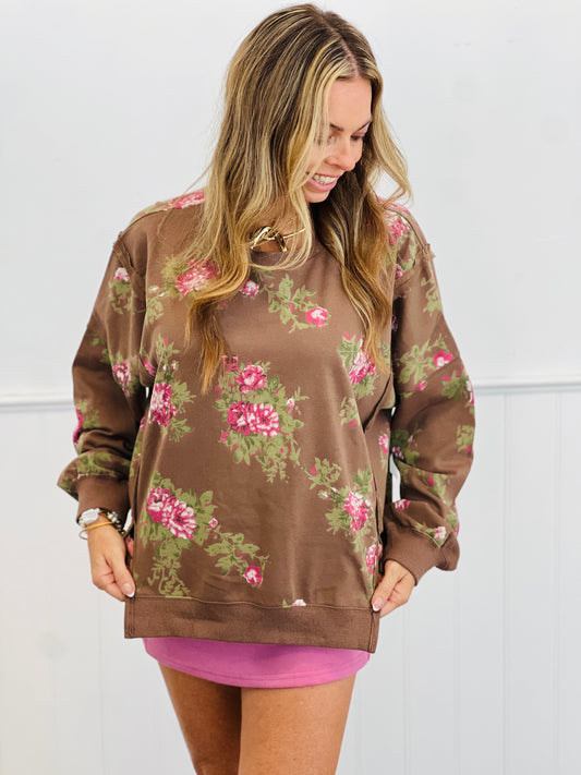 Chestnut Floral Print Sweatshirt (Reg.)