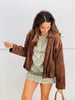 Brown Faux Suede Zip & Snap Jacket (Reg.)