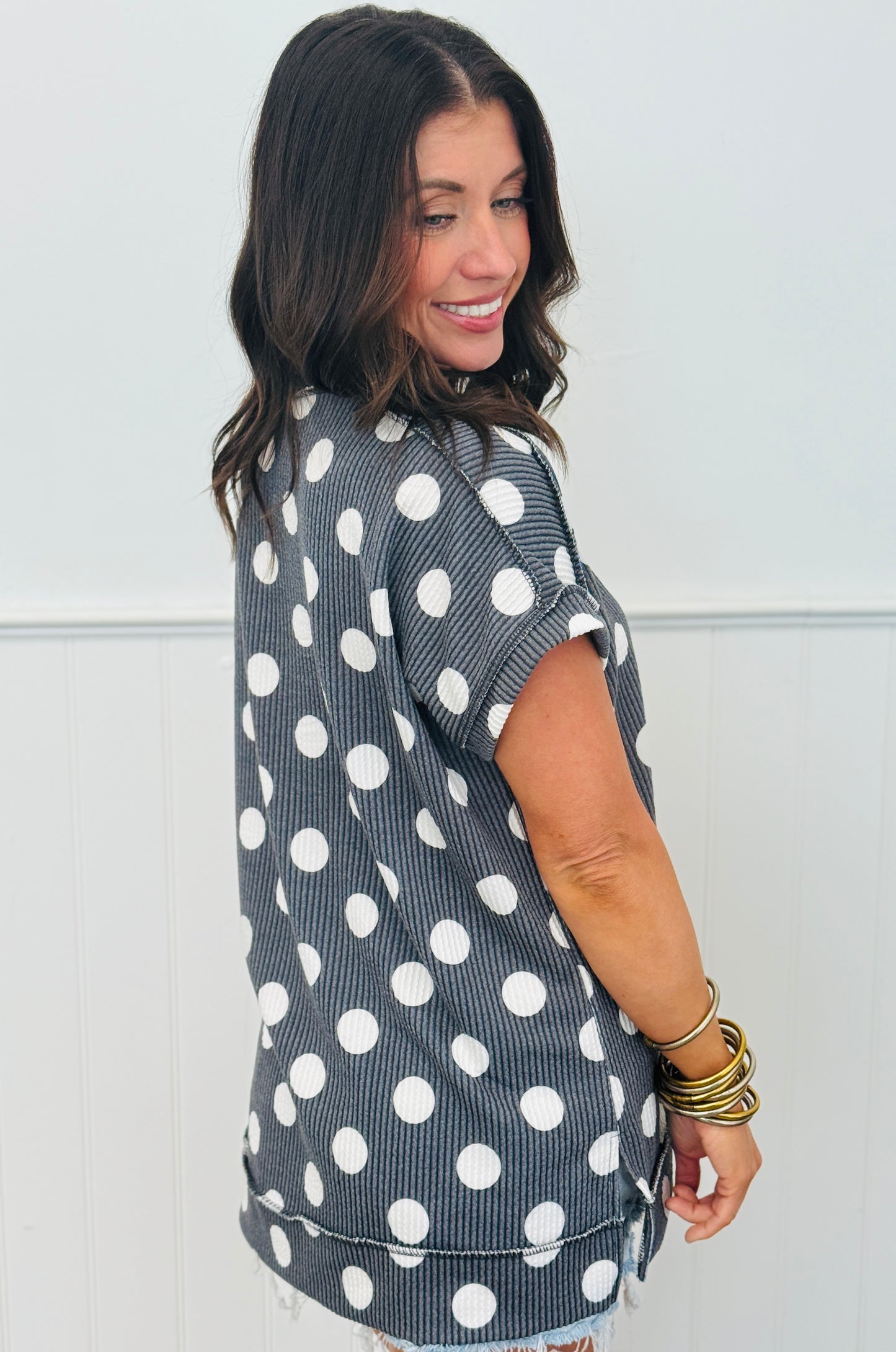 Black Polka Dot Outseam Blouse (Reg. and Plus)
