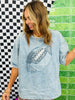 Washed Denim Textured Football Tee Top (Reg.)