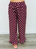 Burgundy/Pink Polka Dot Ruffle Hem Pants (Reg. and Plus)