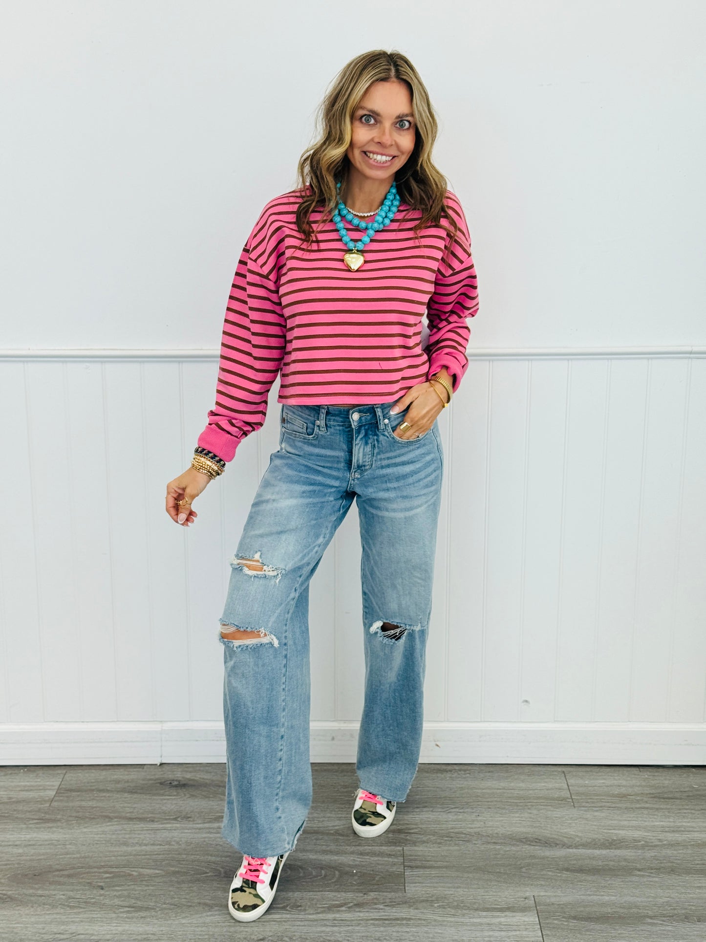 Pink/Brown Stripe French Terry Top (Reg.)