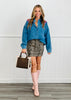 Lt Denim Floral Sequin Embroidered Button Up Top (One Size)