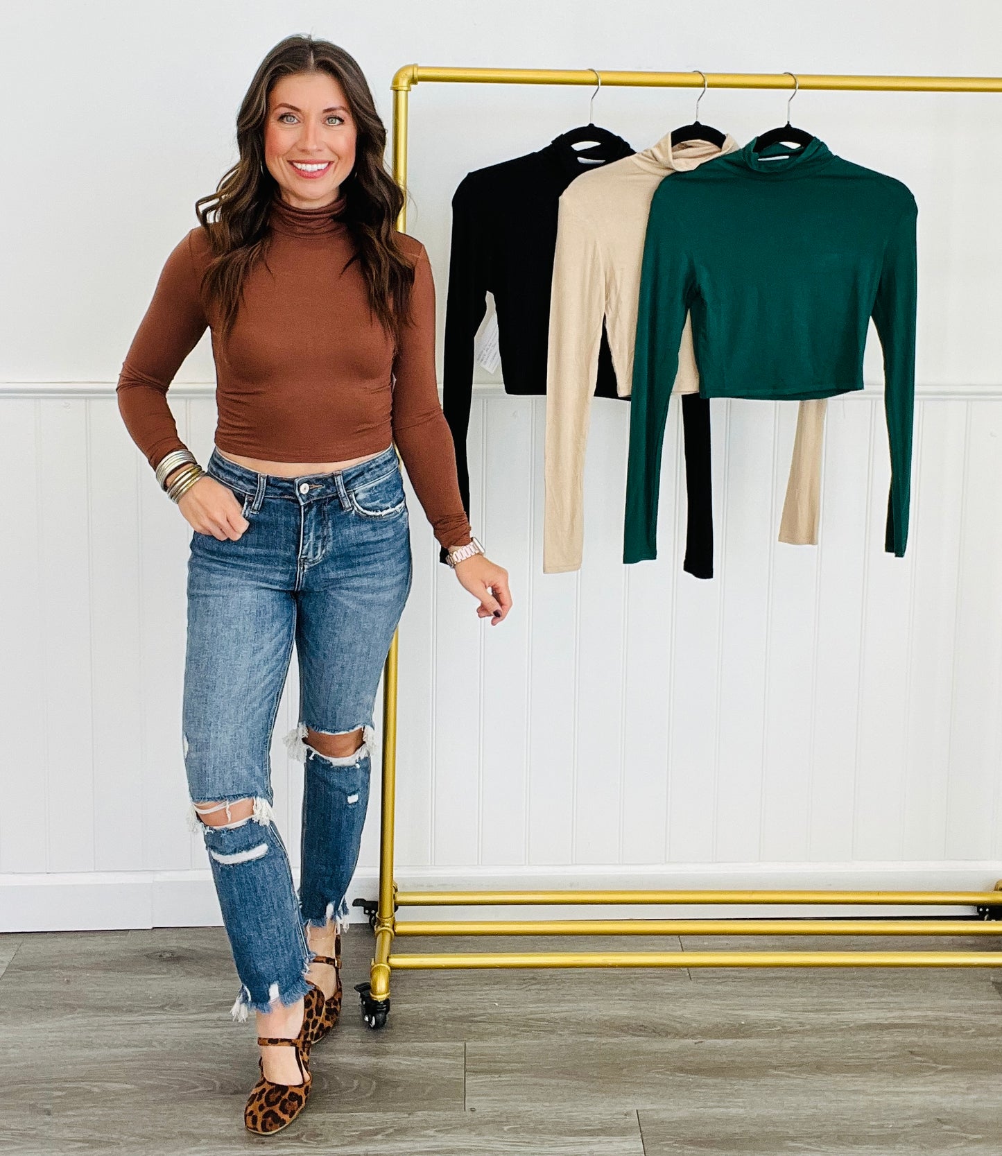 Long Sleeve Turtleneck Crop Top (Reg) - 4 Colors