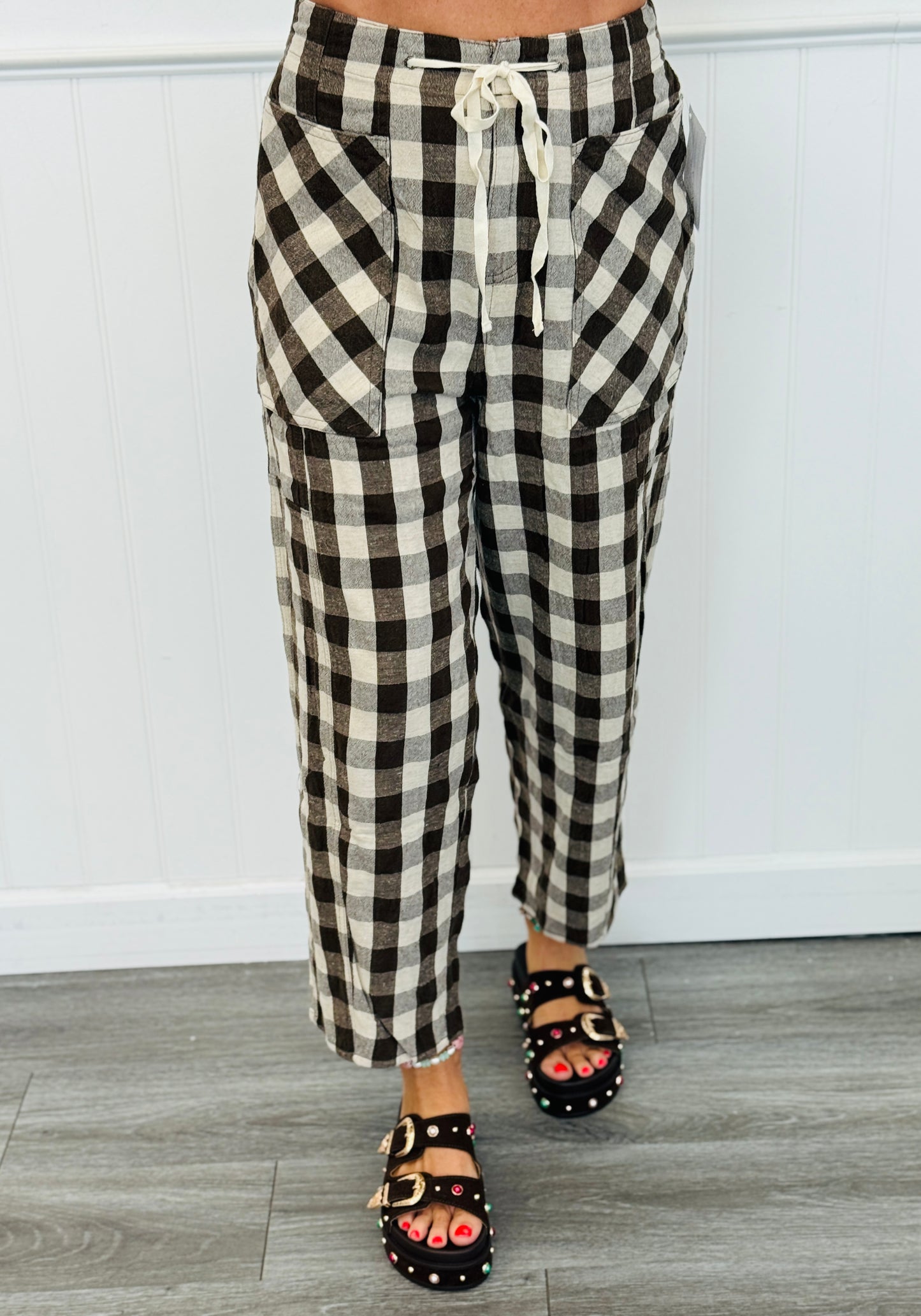 Brownie Gingham Drawstring Barrel Pants (Reg.)