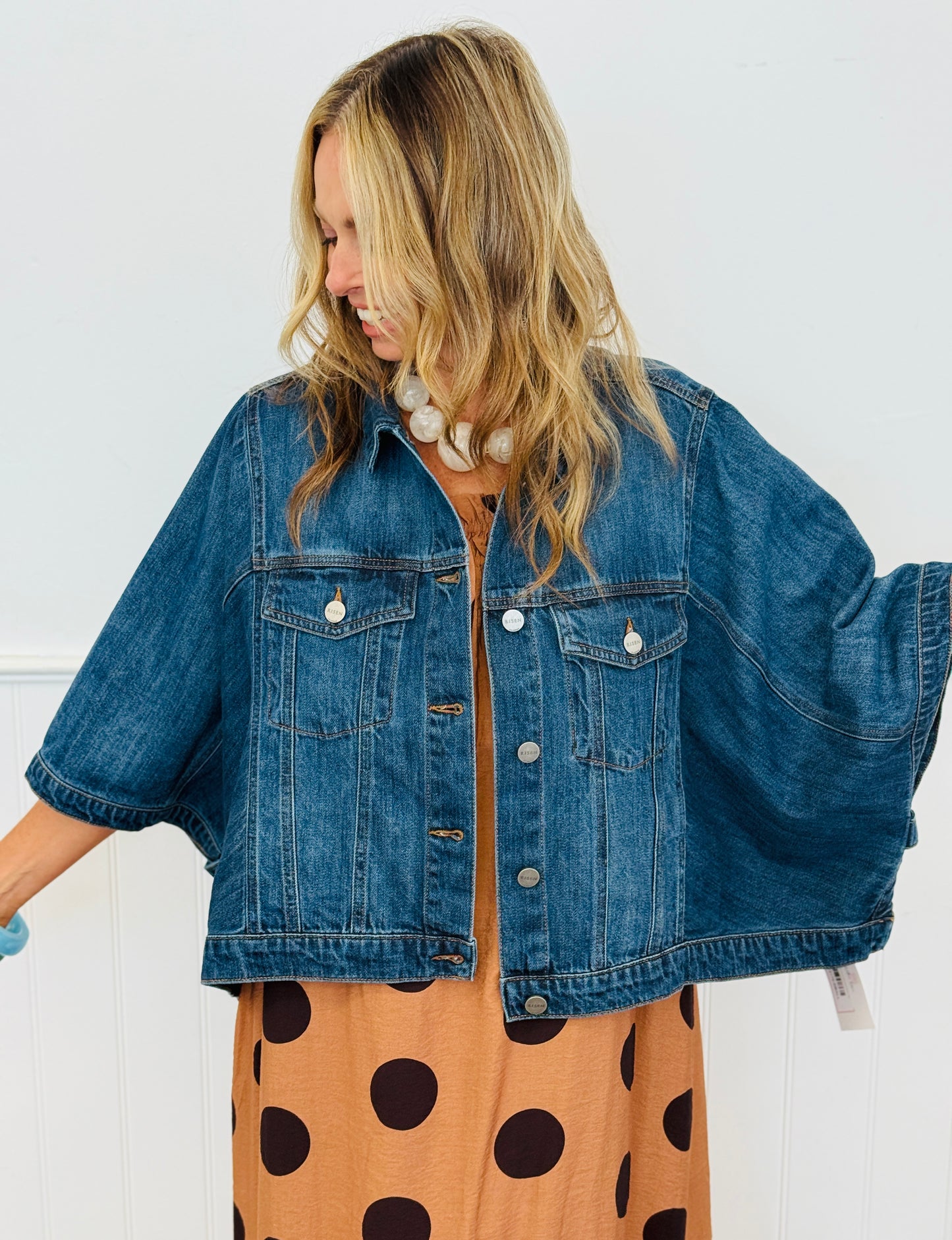 Risen Dark Denim Flowy Cape Jacket (Reg & Plus)