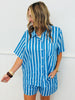 Blue Striped Button Up Top & Shorts Set (Reg.)