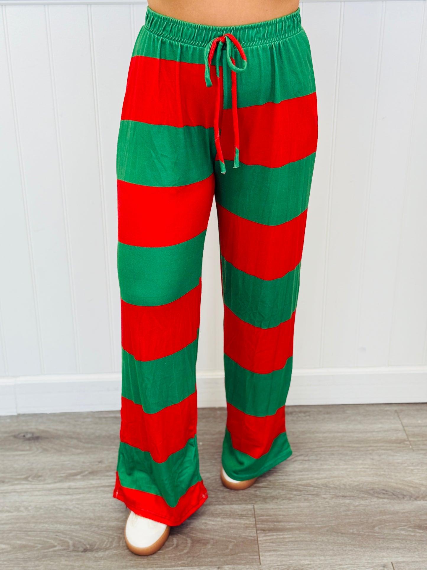 Red/Green Striped Top & Pants Set (Reg. and Plus)