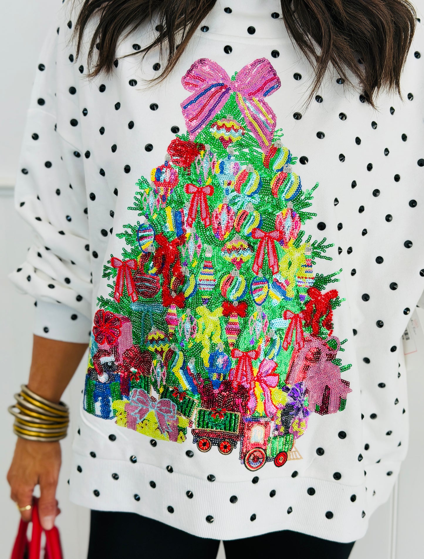 Queen Of Sparkles Polka Dot Christmas Tree Mockneck Sweatshirt (Reg. & Plus)