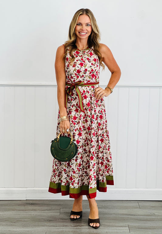 Ecru Floral Belted Midi Dress (Reg.)