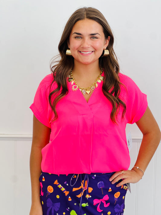 Neon Pink Woven Blouse (Reg. and Plus)