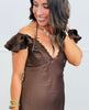 Chocolate Satin Lace Trim Mini Dress (Reg.)