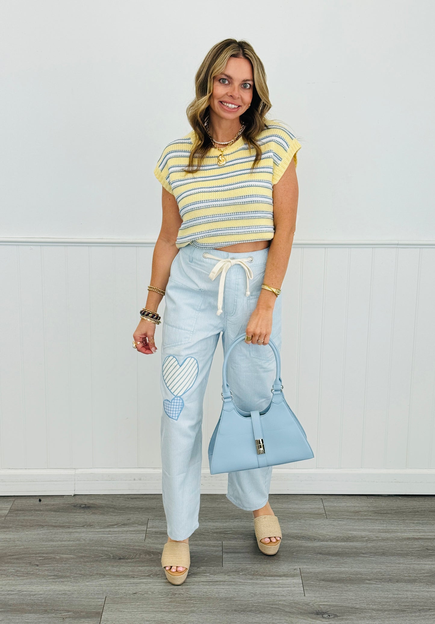 Washed Baby Blue Striped Pants (Reg. and Plus)