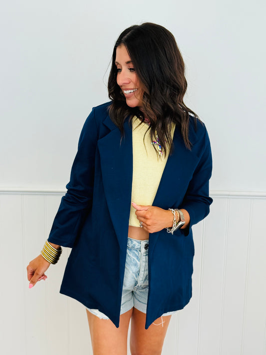Dear Scarlett Navy Magic 3/4 Sleeve Blazer (Reg. and Plus)