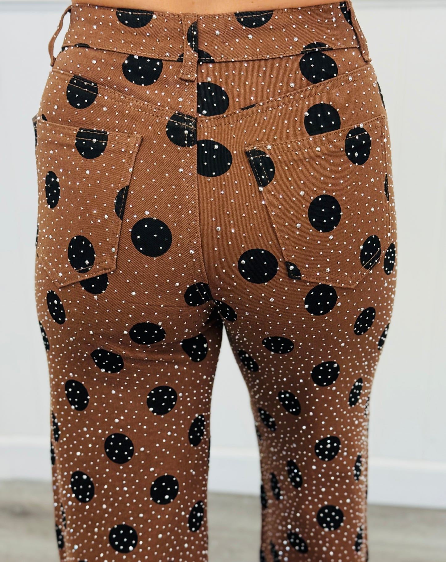Brown Polka Dot Rhinestone Wide Leg Pants (Reg.)