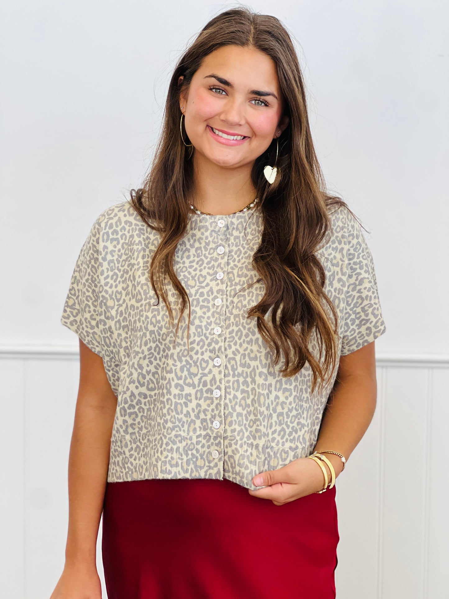 Vintage Leopard Button Down Sweater Top (Reg.)