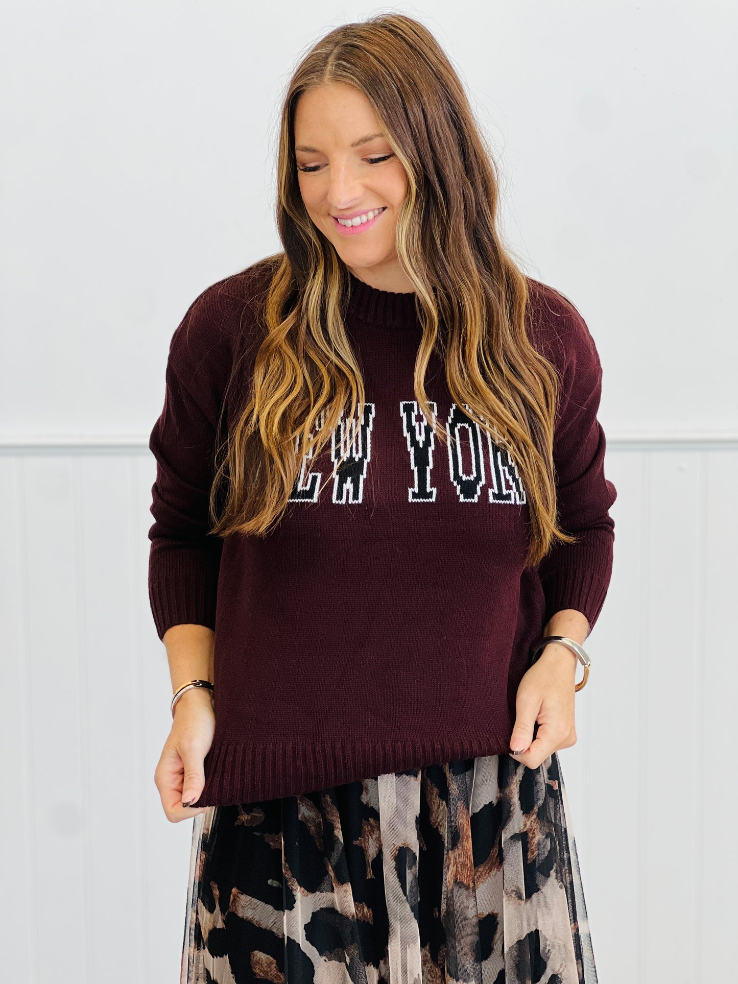 New York Graphic Sweater Top (Reg. and Plus)- 3 Colors