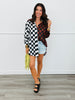 Mocha/Black Split Decision Checkered Blouse (Reg. and Plus)