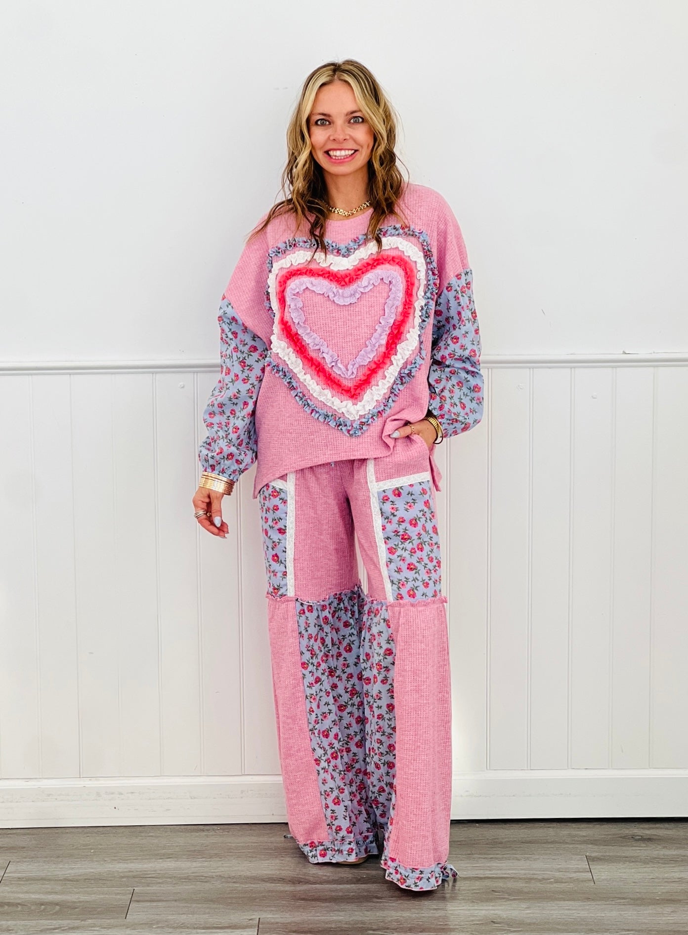 Ruffle Layered Heart Patch Work Top (Reg. and Plus)