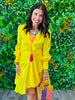Bright Yellow Satin Side Wrap Mini Dress (Reg.)