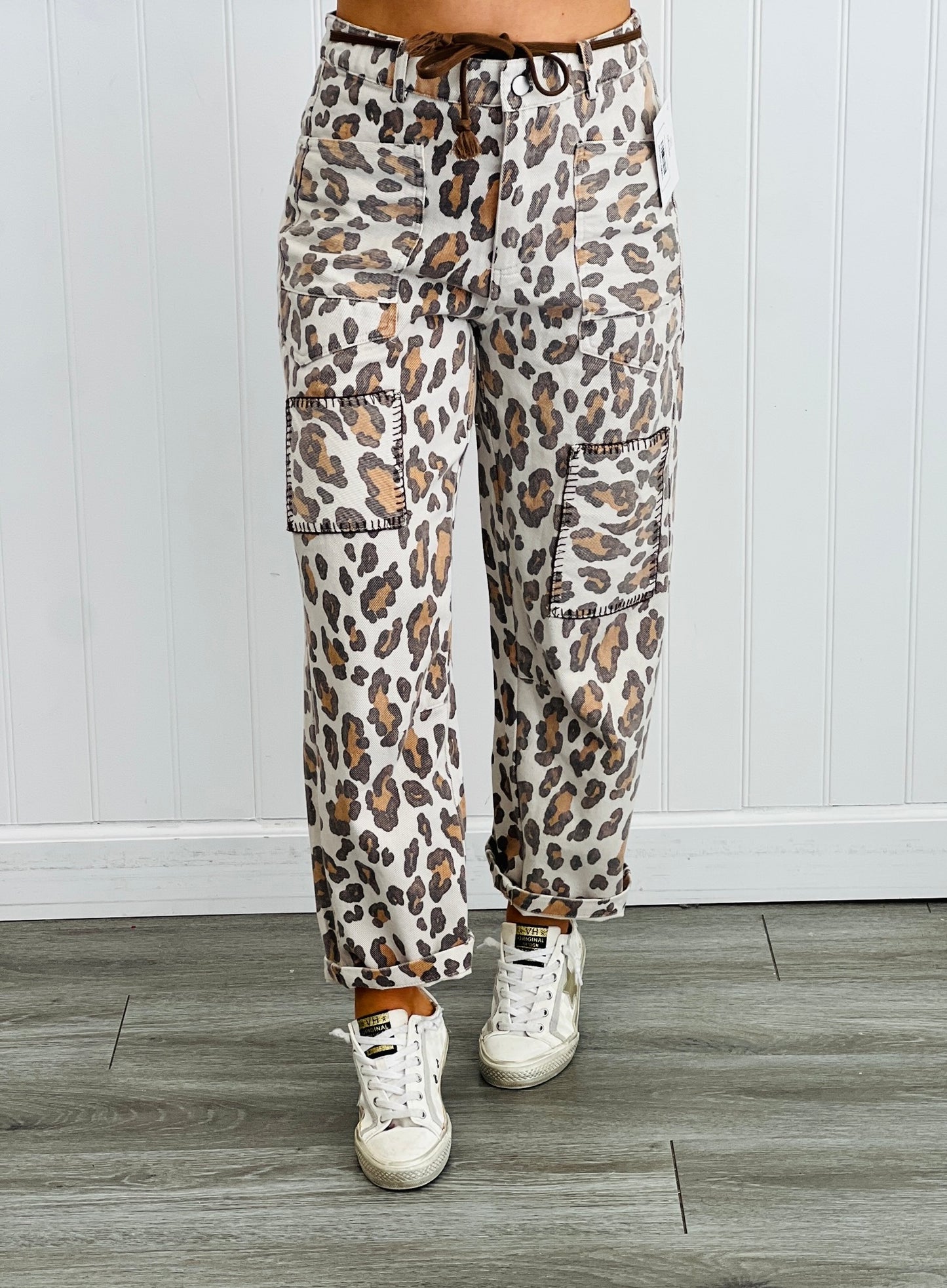 Light Leopard Washed Twill Barrel Pants (Reg.)