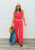 Pink/Red Striped French Terry Top & Pants Set (Reg. and Plus)