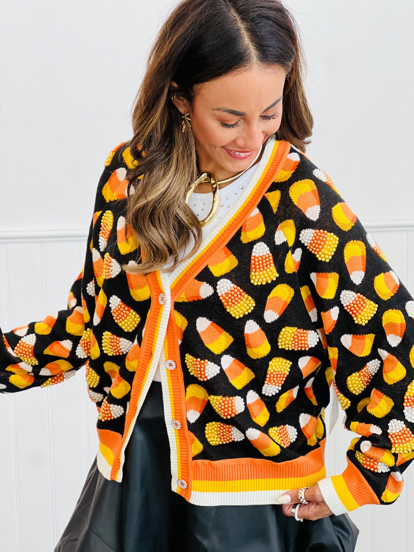 Queen Of Sparkles Black Pearl & Candy Corn Cardigan (Reg. and Plus)