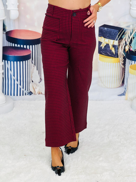Red/Black Gingham High Waist Ankle Pants (Reg.)