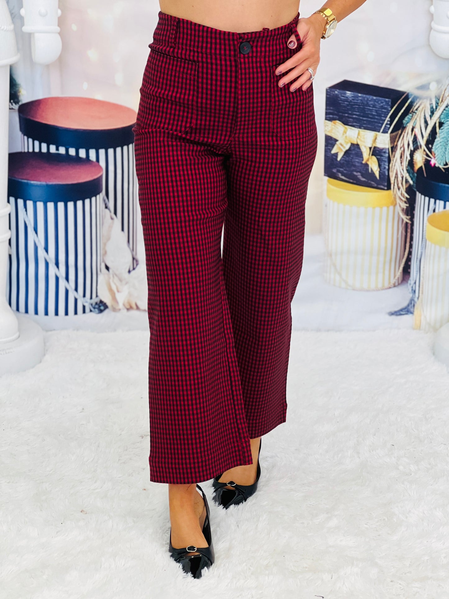 Red/Black Gingham High Waist Ankle Pants (Reg.)
