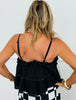 POL Black Gauze Ruffled Lace Cami Top (Reg.)