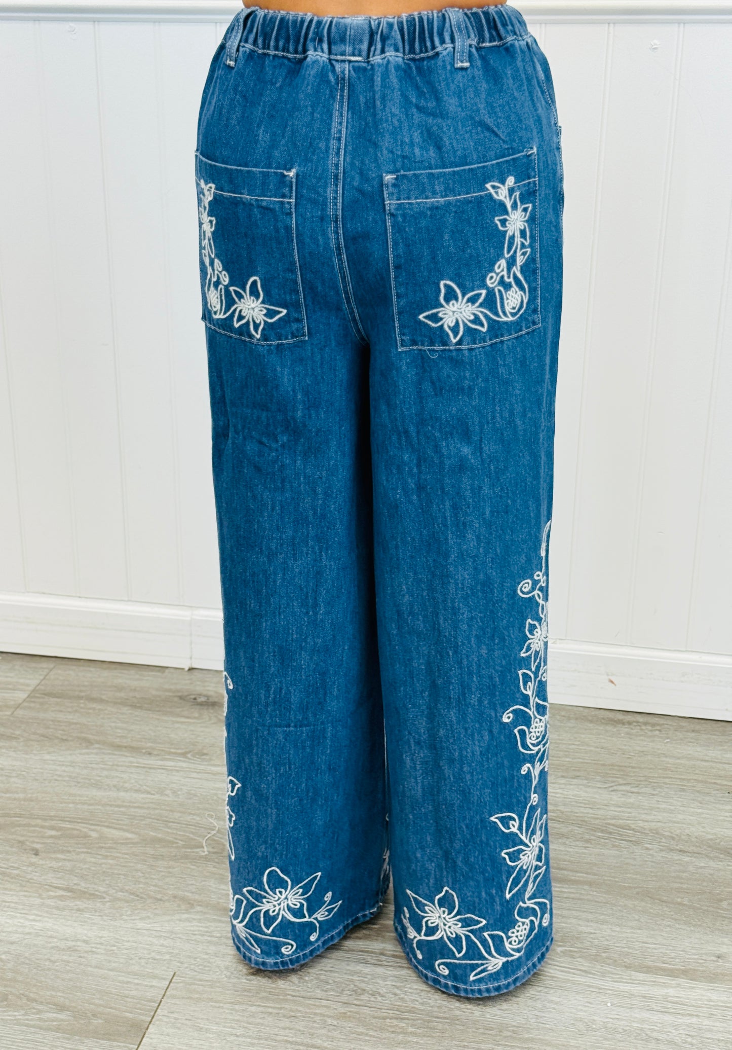 Floral Embroidered Denim Shirt & Pant Set (Reg.)
