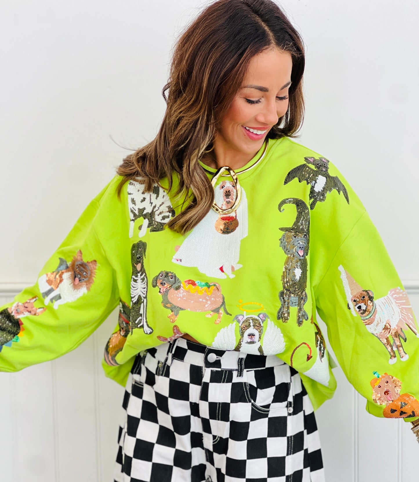 Queen Of Sparkles Lime Green Halloween Dogs Sweatshirt (Reg. and Plus)