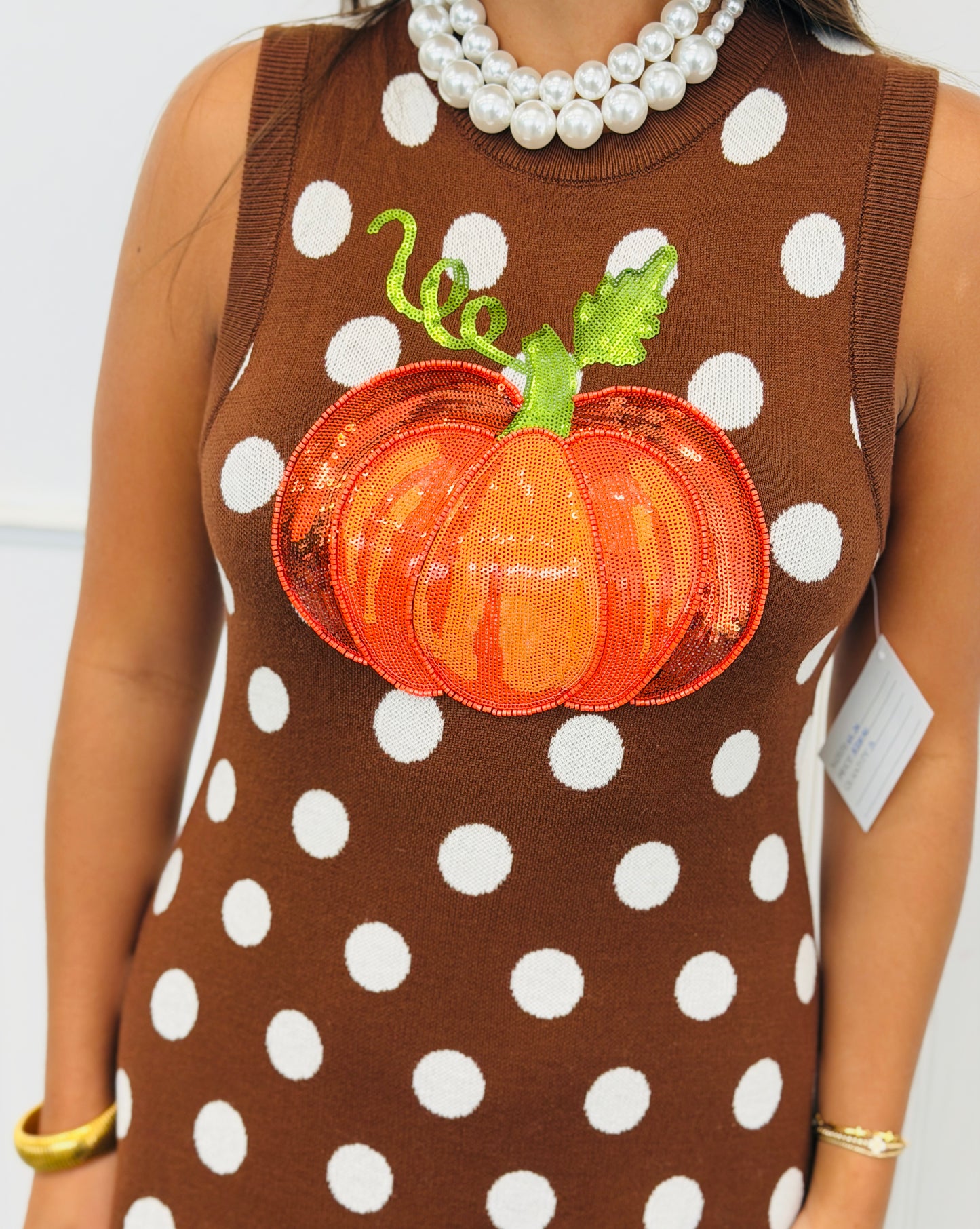 Queen Of Sparkles Brown Polka Dot Pumpkin Midi Tank Dress (Reg. and Plus)