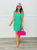 Green Stripe Tie Straps Mini Dress (Reg.)