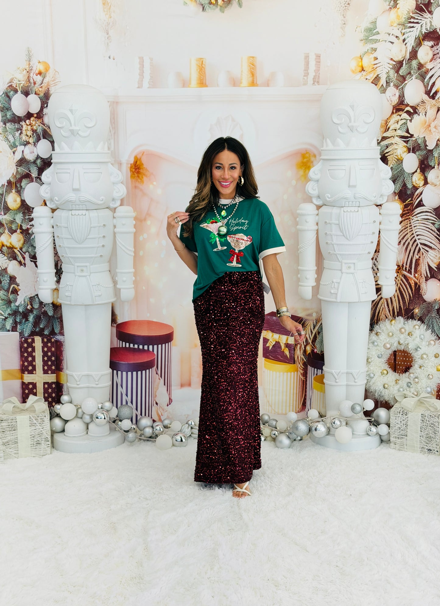 Holiday Spirit Sequin Embroidered Tee (Reg. and Plus)