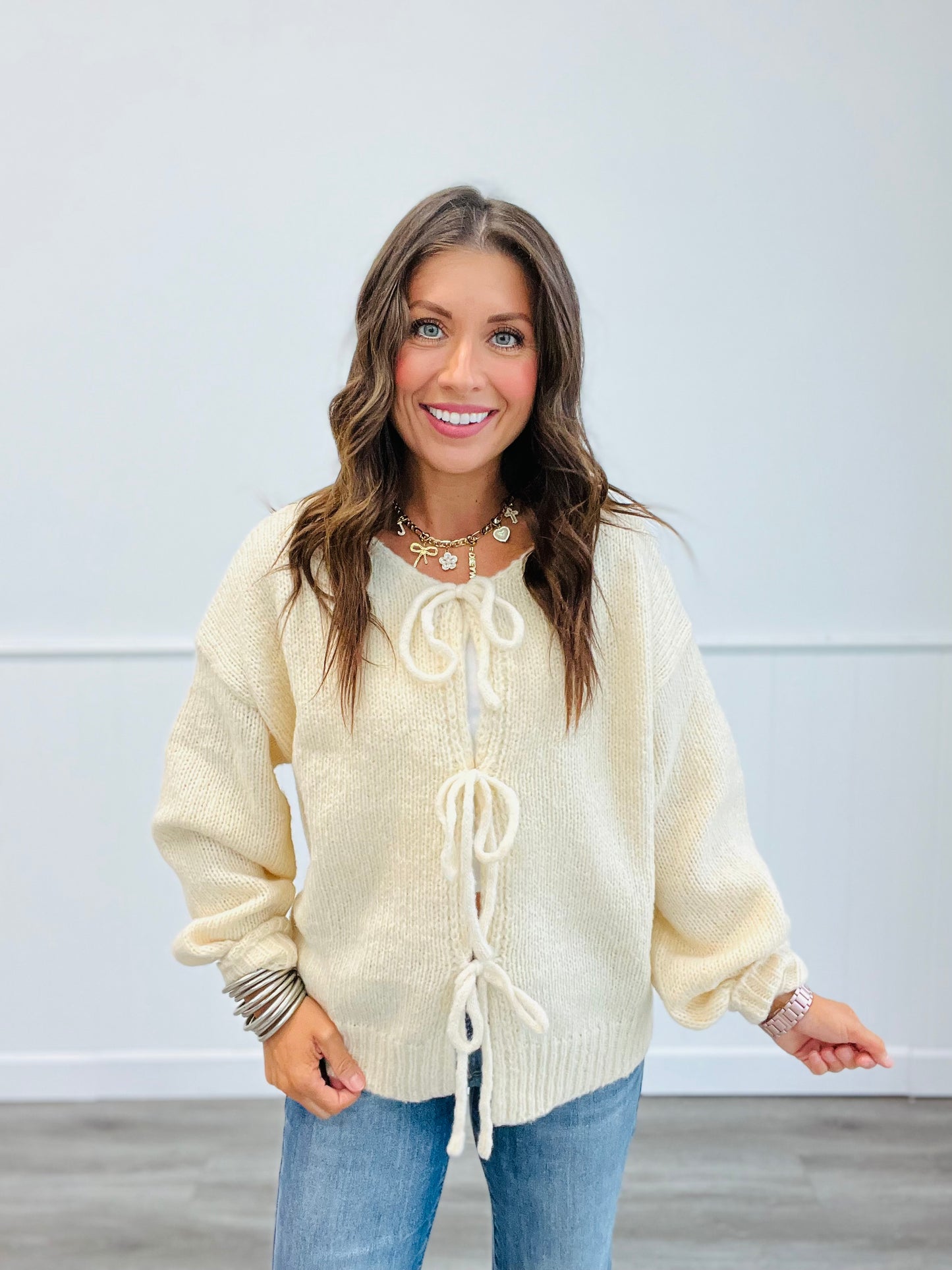 Triple Bow Tie Sweater Cardigan (Reg) - 2 Colors