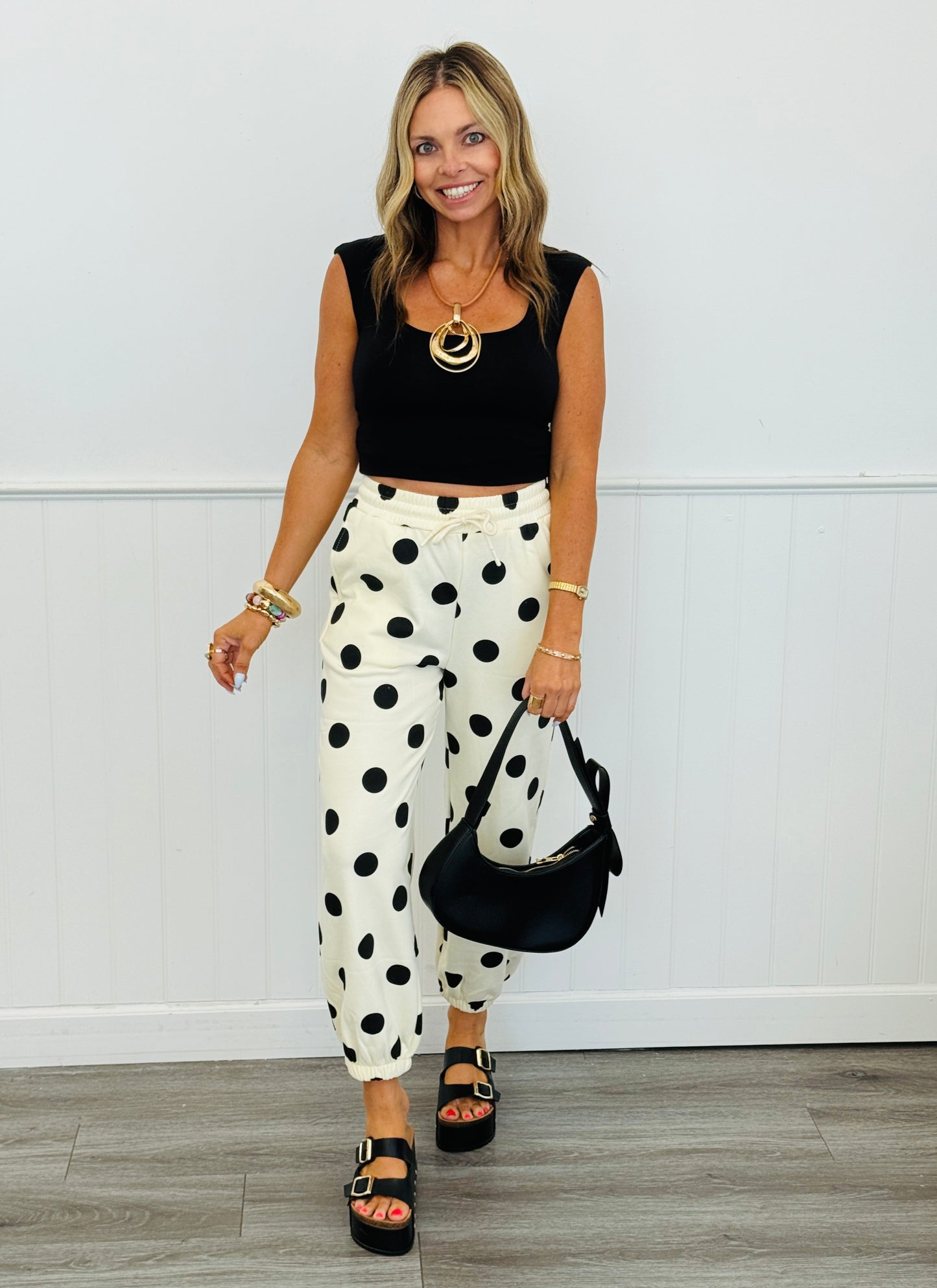 Cream/Black Polka Dot Jogger Sweat Pants (Reg.)