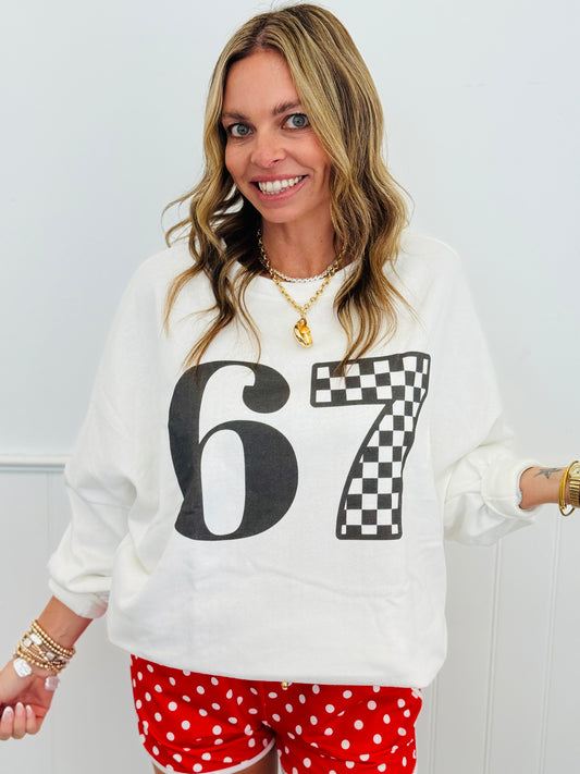 White 67 Checkered Sweatshirt (Reg. and Plus)