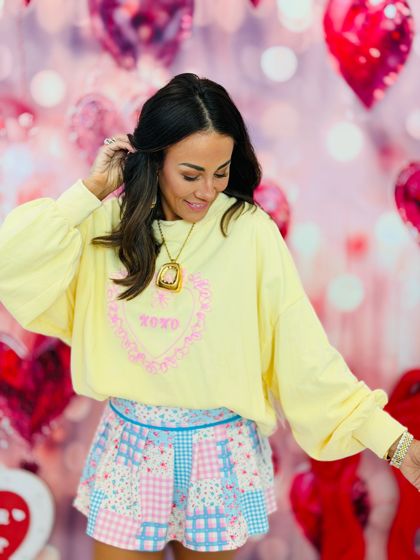 Aqua/Pink Gingham Floral Patchwork Skort (Reg.)