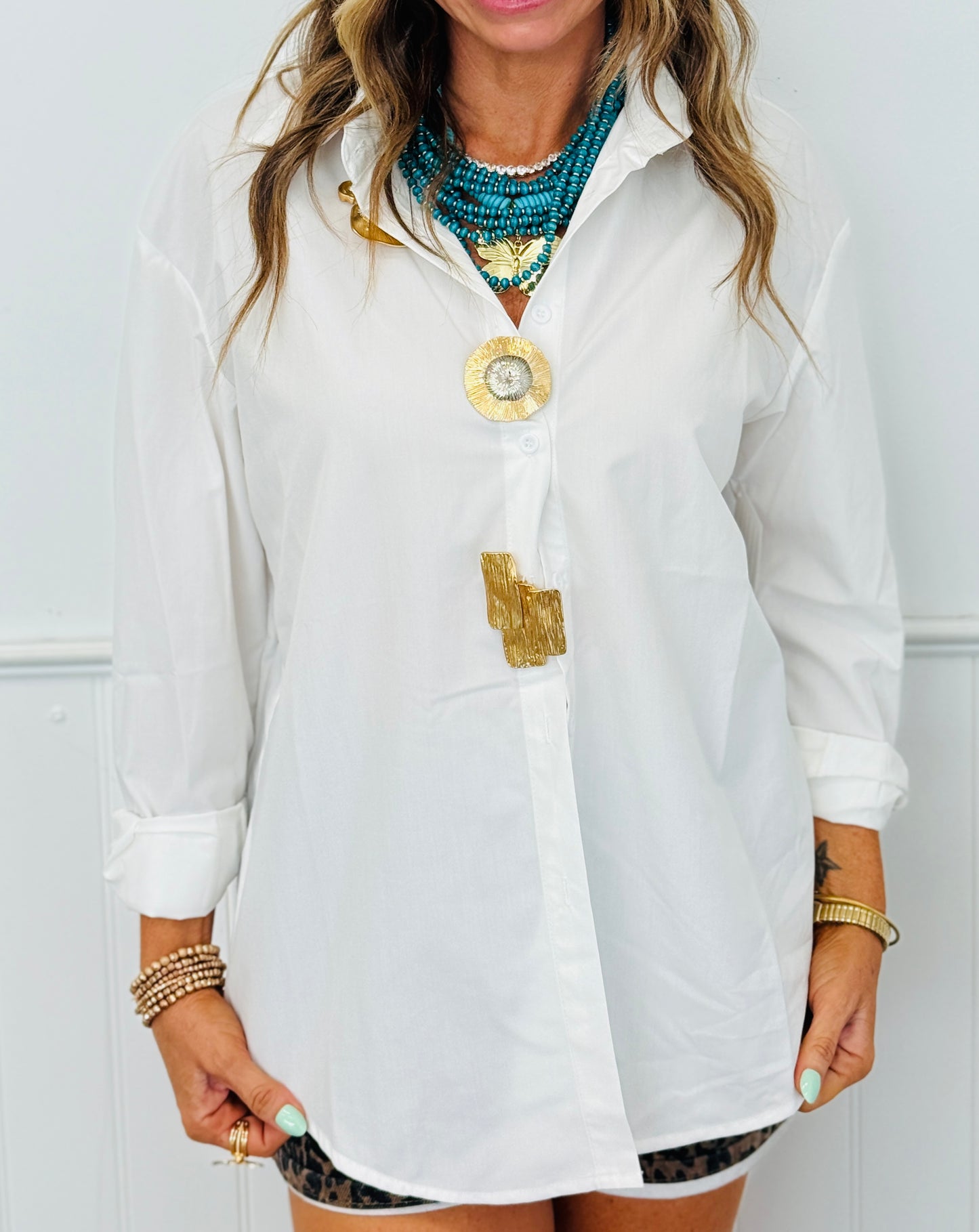 Multi Gold Detail Button Up Top (Reg.)