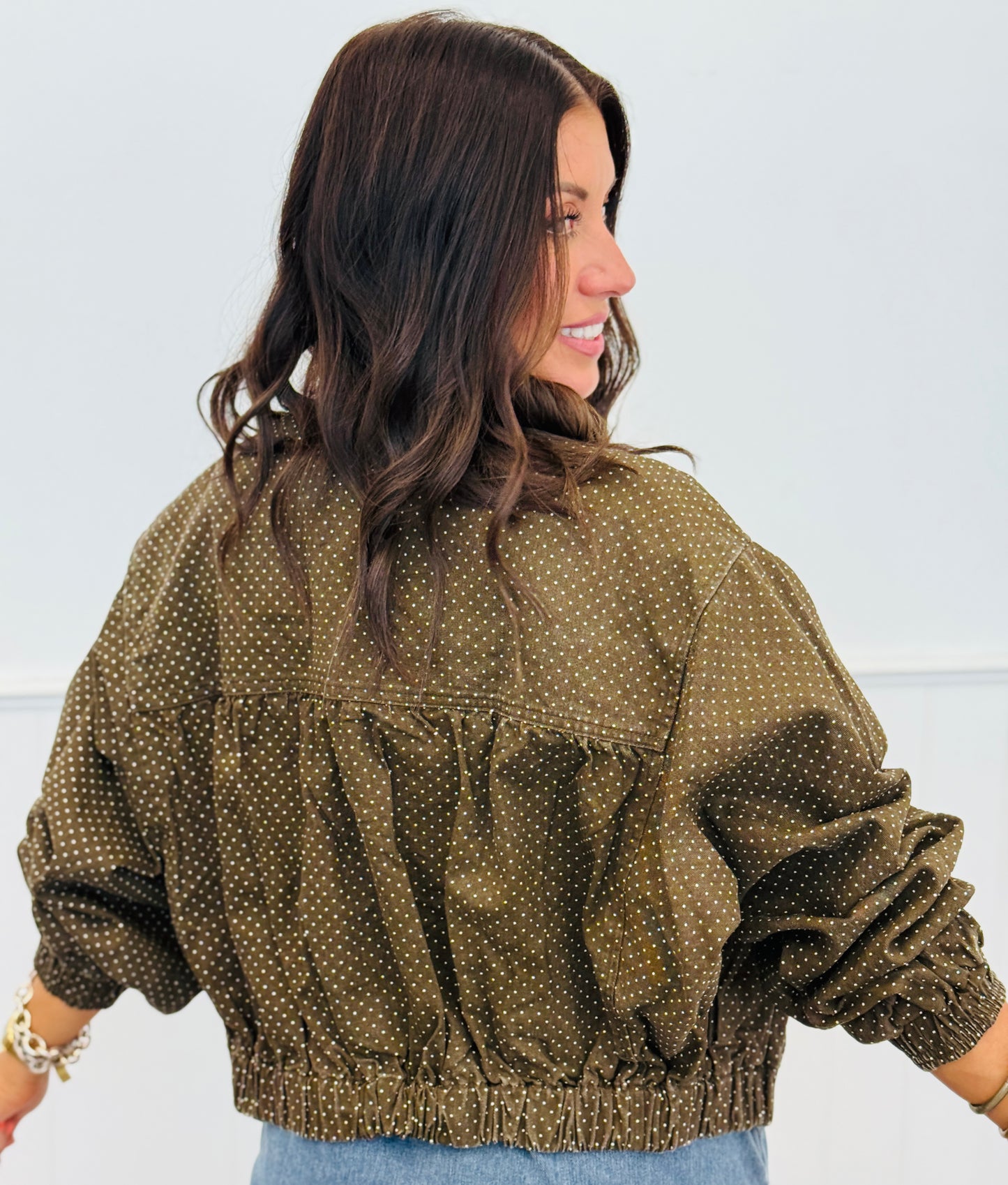 Dark Brown Polka Dot Bomber Jacket (Reg & Plus)