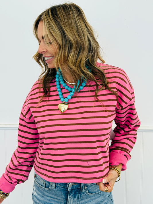 Pink/Brown Stripe French Terry Top (Reg.)