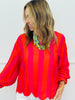Striped V-Neck Scallop Hem Blouse (Reg.)