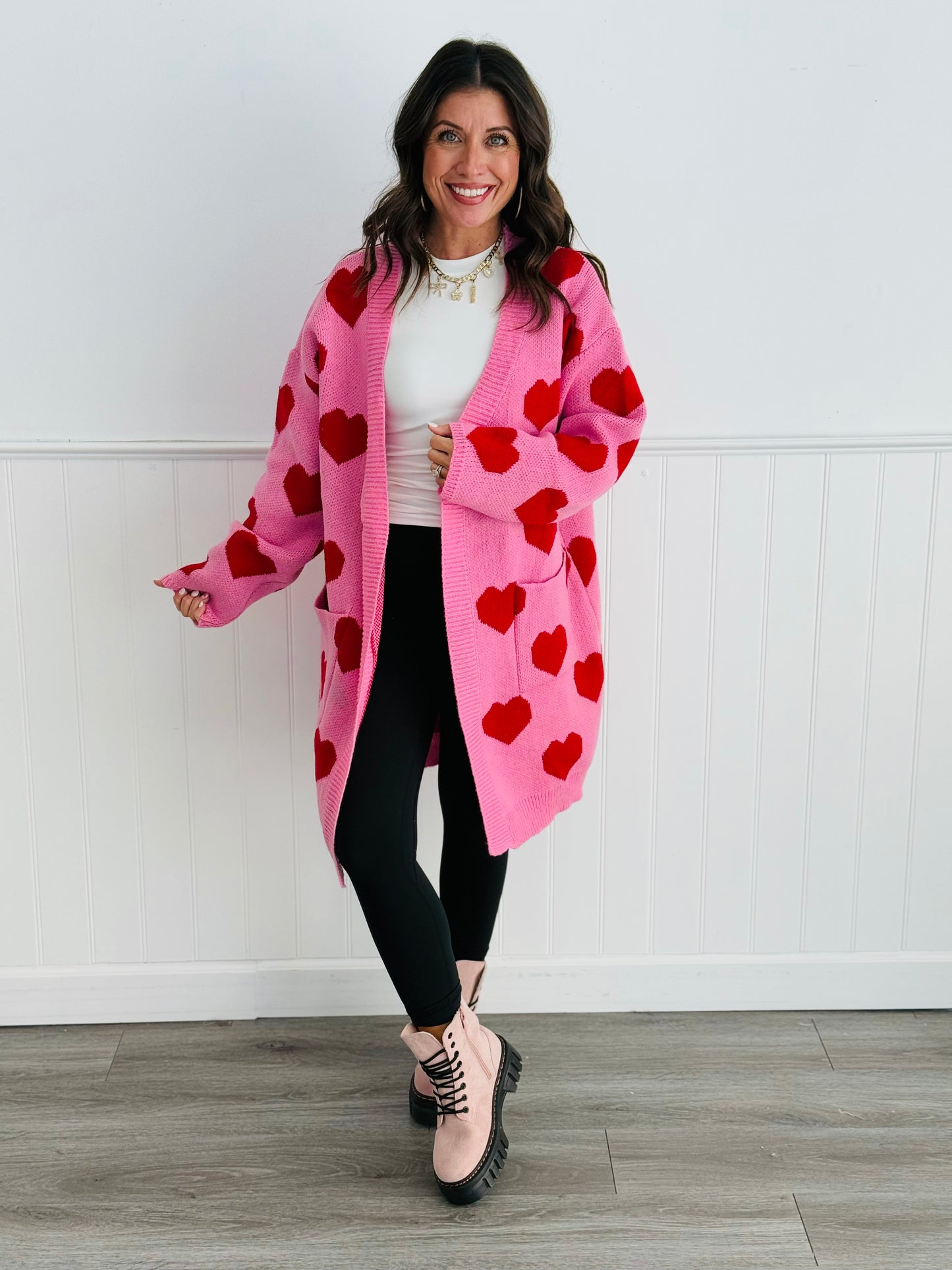 Pink/Red Heart Pattern Cardigan (Reg)