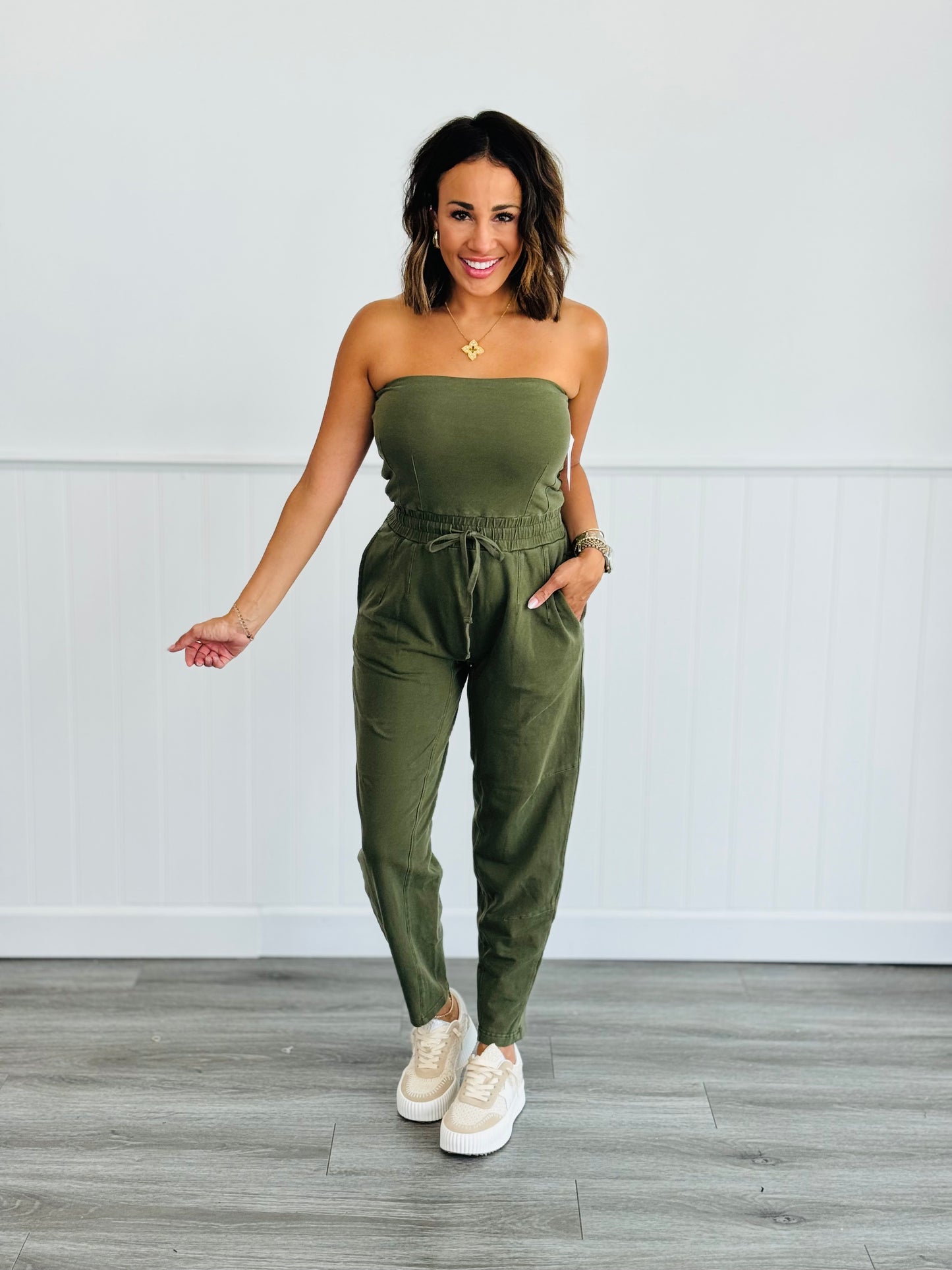 Strapless Tapered Leg Jumpsuit (Reg. and Plus) - 3 Colors